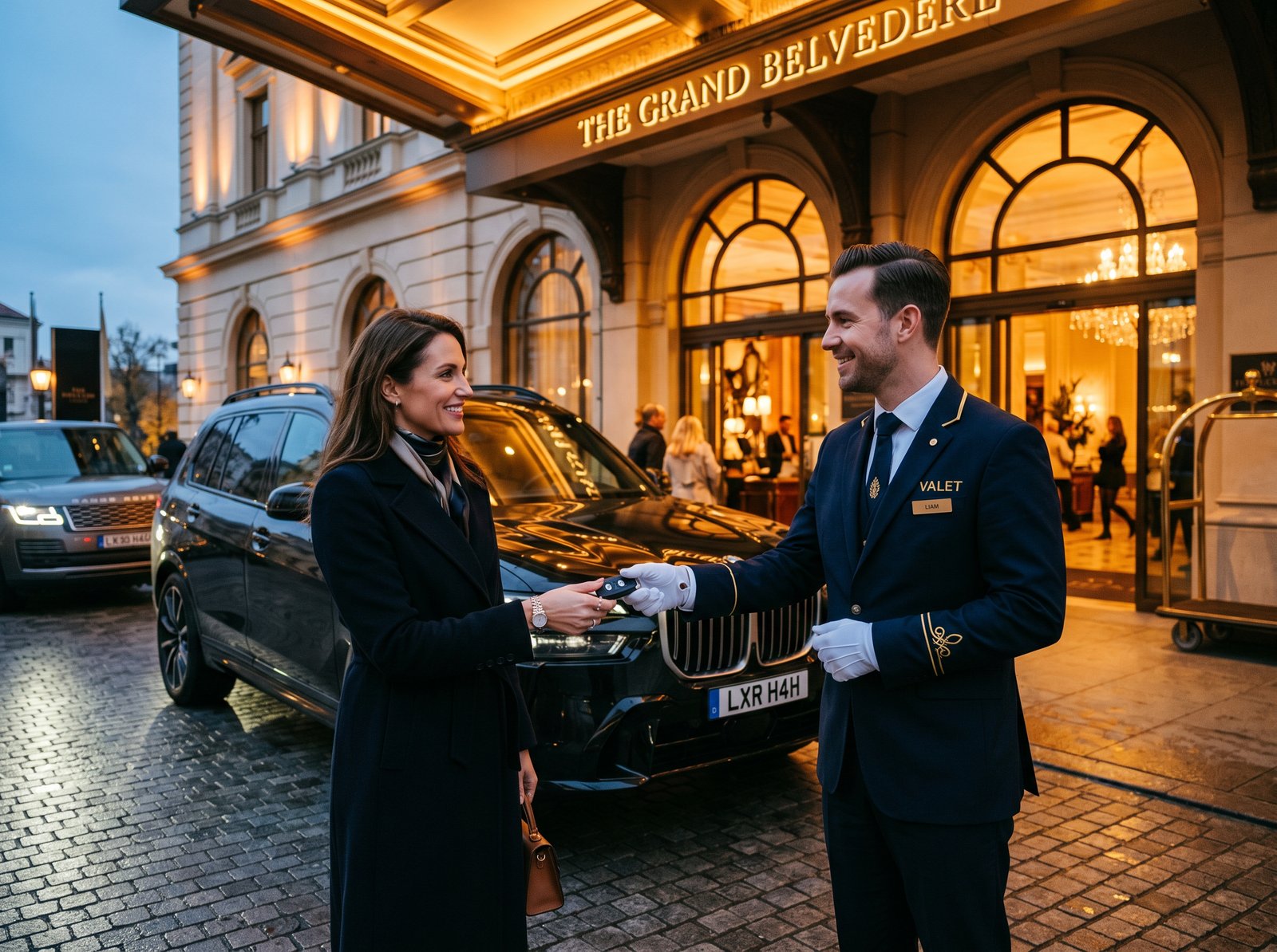 Valet attendant at hotel porte-cochere